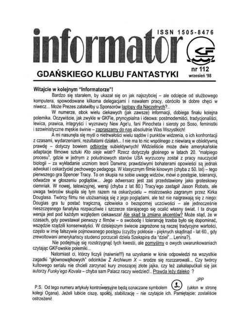 Okładka: Informator GKF, #112 wrzesień 1998