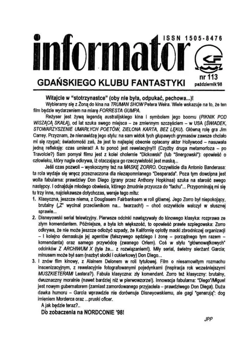 Okładka: Informator GKF, #113 październik 1998