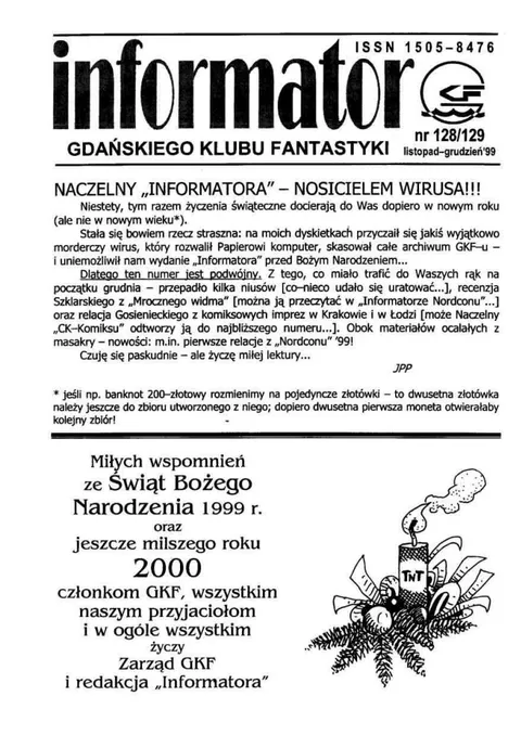 Okładka: Informator GKF, #128–129 listopad – grudzień 1999