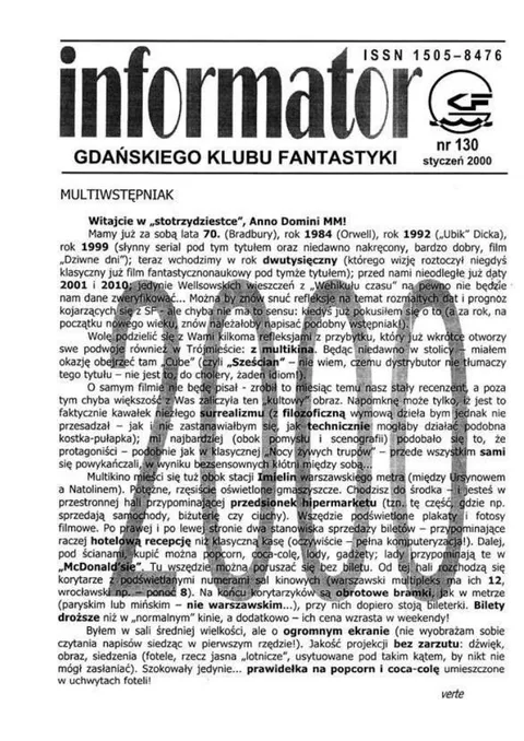 Okładka: Informator GKF, #130 styczeń 2000