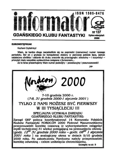 Okładka: Informator GKF, #137 lipiec – sierpień 2000
