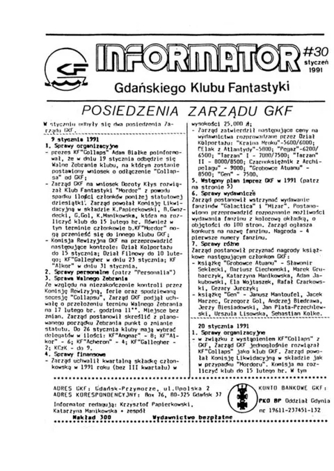 Okładka: Informator GKF, #30 styczeń 1991
