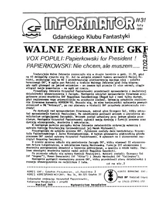 Okładka: Informator GKF, #31 luty 1991