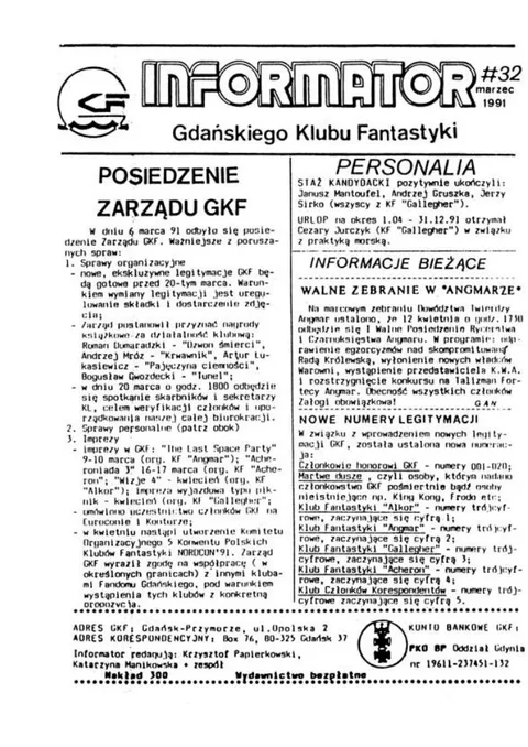 Okładka: Informator GKF, #32 marzec 1991