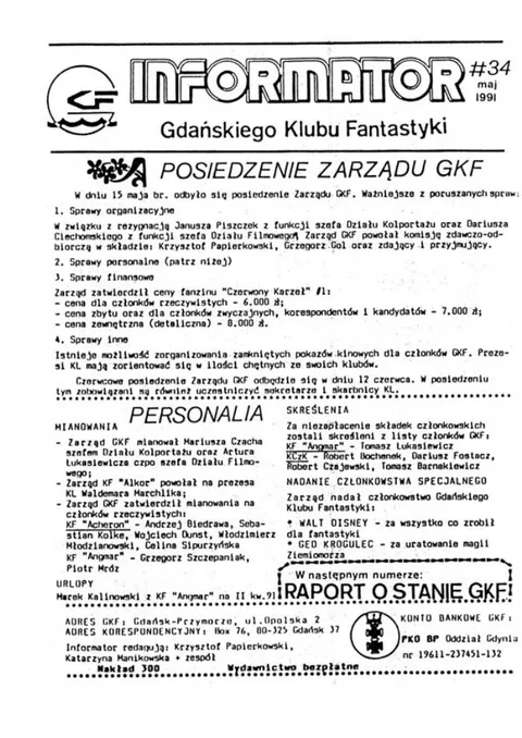 Okładka: Informator GKF, #34 maj 1991