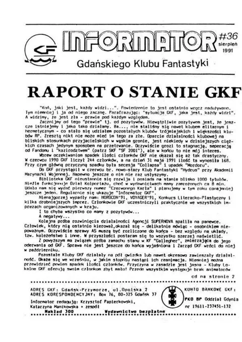 Okładka: Informator GKF, #36 sierpień 1991
