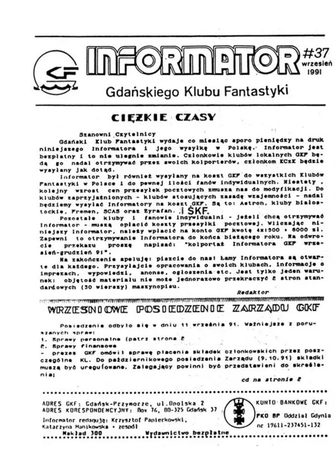 Okładka: Informator GKF, #37 wrzesień 1991