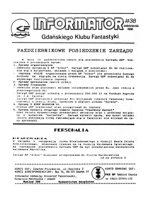 Okładka: Informator GKF, #38 październik 1991