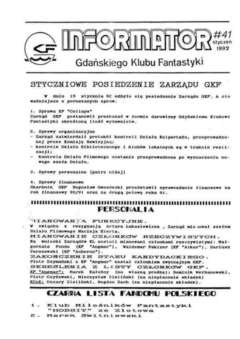 Okładka: Informator GKF, #41 styczeń 1992