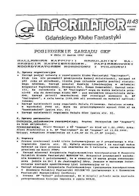 Okładka: Informator GKF, #43 marzec 1992