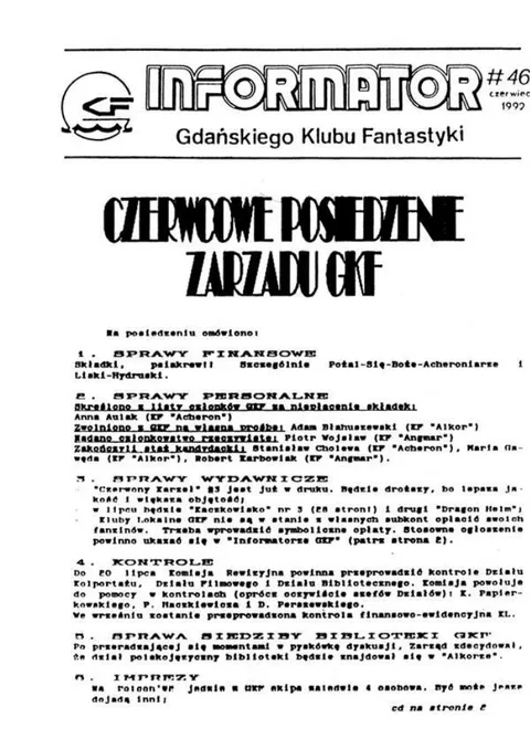 Okładka: Informator GKF, #46 czerwiec 1992