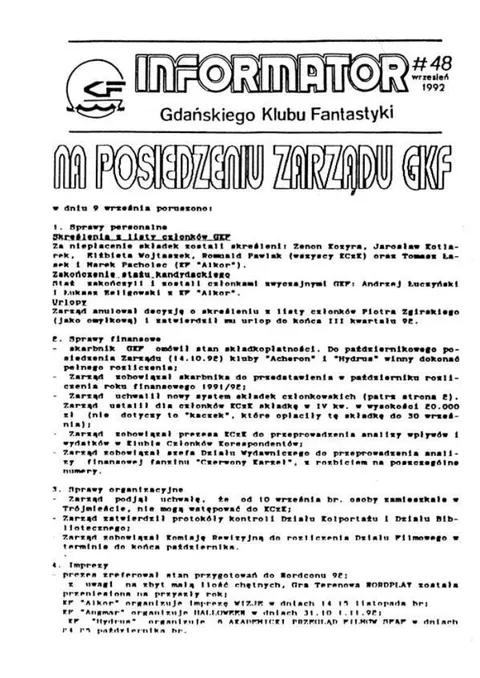 Okładka: Informator GKF, #48 wrzesień 1992