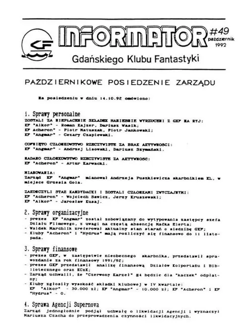 Okładka: Informator GKF, #49 październik 1992