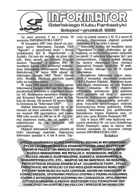 Okładka: Informator GKF, #50 listopad – grudzień 1992