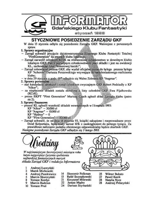Okładka: Informator GKF, #51 styczeń 1993