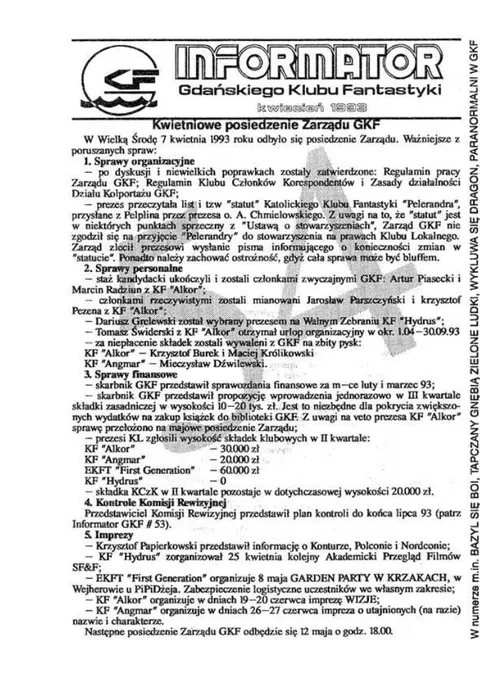 Okładka: Informator GKF, #54 kwiecień 1993