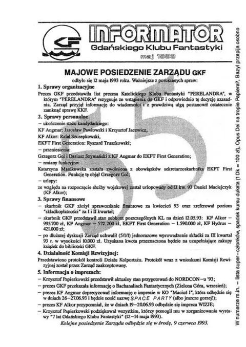 Okładka: Informator GKF, #55 maj 1993