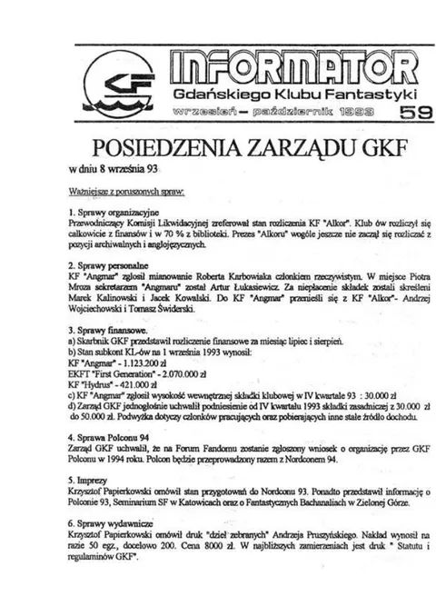 Okładka: Informator GKF, #59 wrzesień – październik 1993