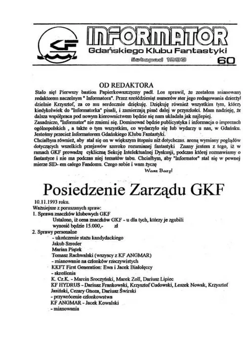 Okładka: Informator GKF, #60 listopad 1993