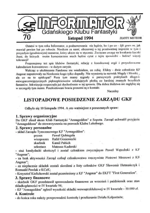 Okładka: Informator GKF, #70 listopad 1994