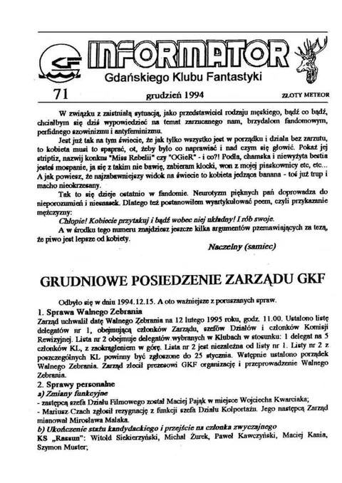 Okładka: Informator GKF, #71 grudzień 1994