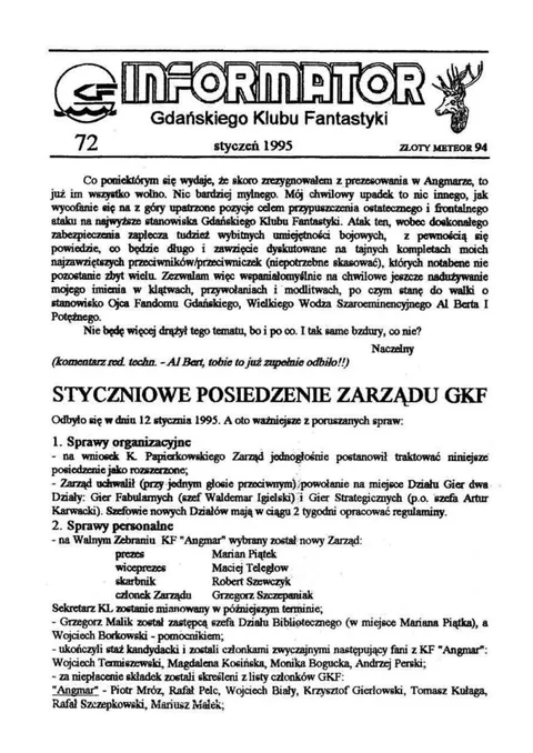 Okładka: Informator GKF, #72 styczeń 1995