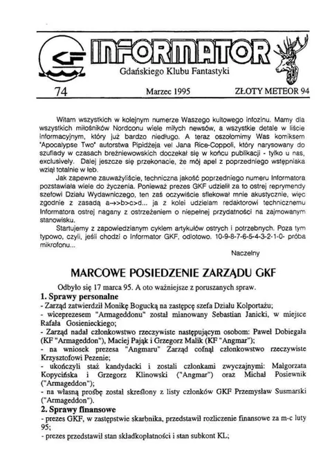 Okładka: Informator GKF, #74 marzec 1995