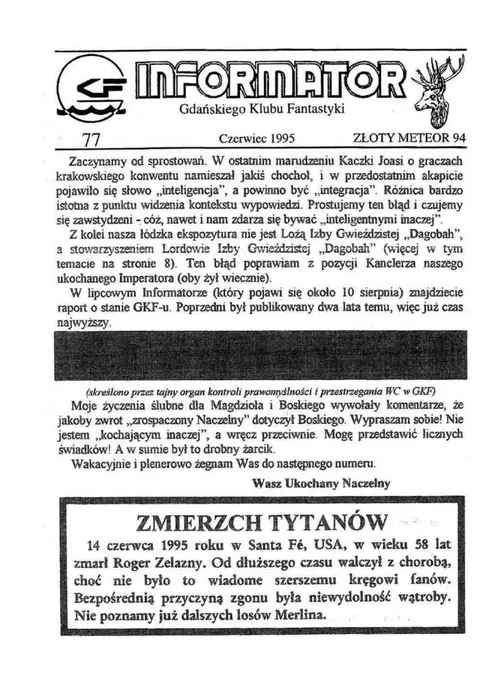 Okładka: Informator GKF, #77 czerwiec 1995