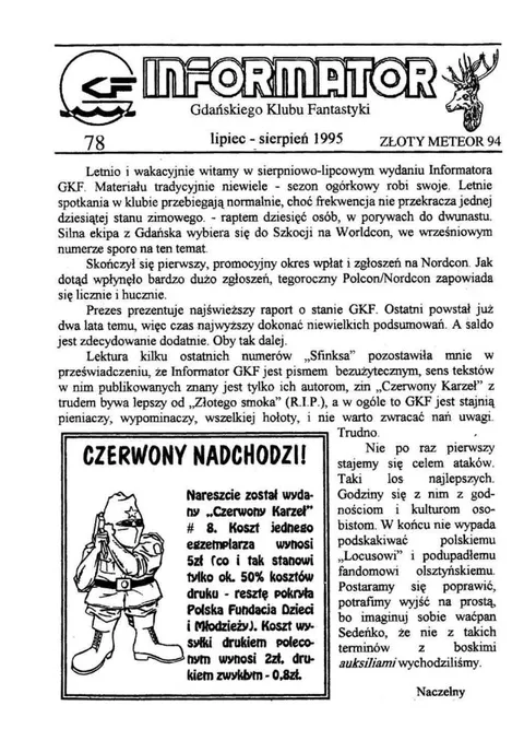Okładka: Informator GKF, #78 lipiec – sierpień 1995