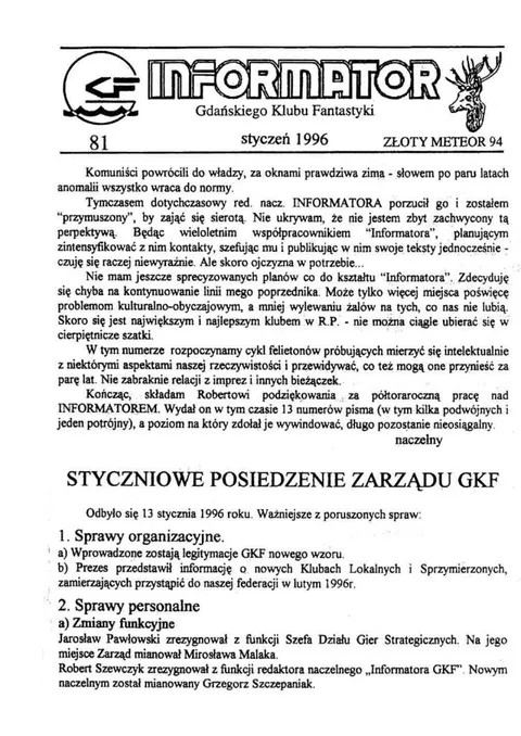 Okładka: Informator GKF, #81 styczeń 1996