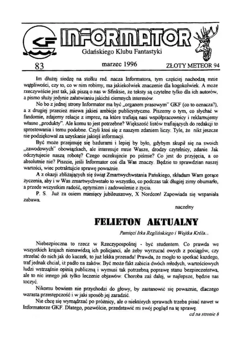 Okładka: Informator GKF, #83 marzec 1996