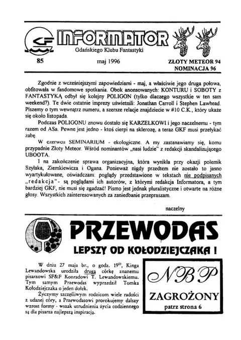 Okładka: Informator GKF, #85 maj 1996