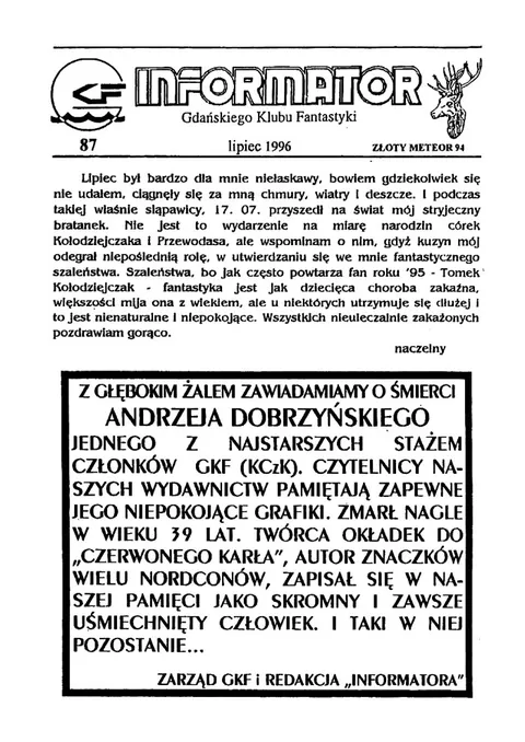 Okładka: Informator GKF, #87 lipiec 1996