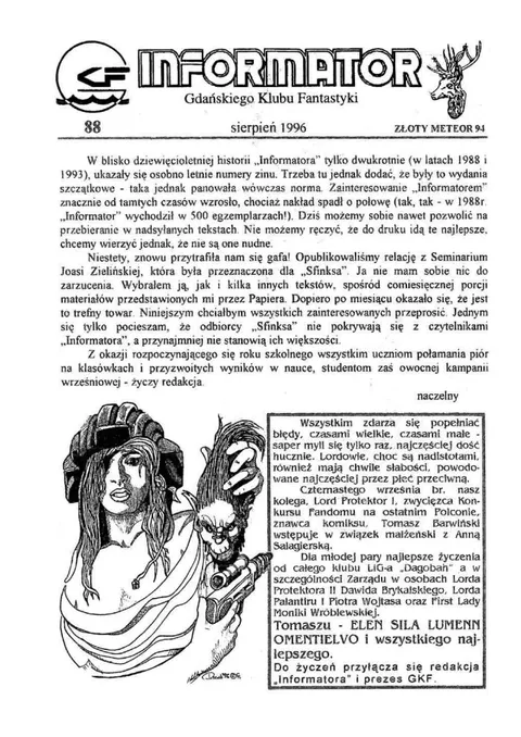 Okładka: Informator GKF, #88 sierpień 1996
