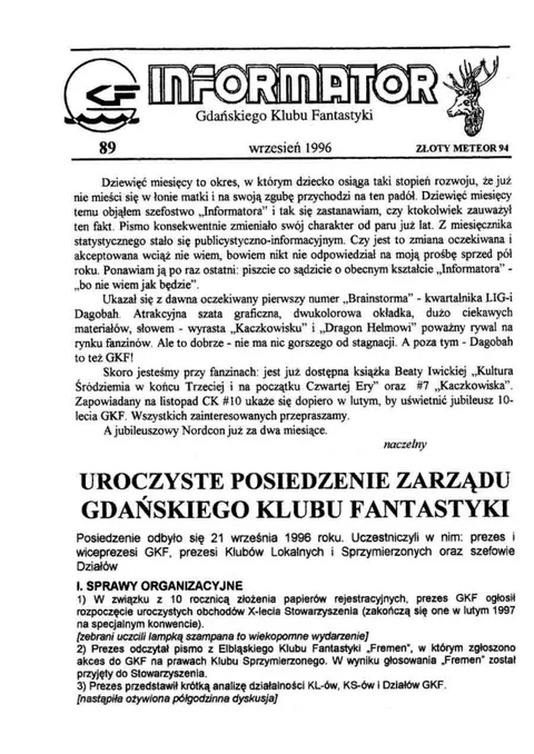 Okładka: Informator GKF, #89 wrzesień 1996
