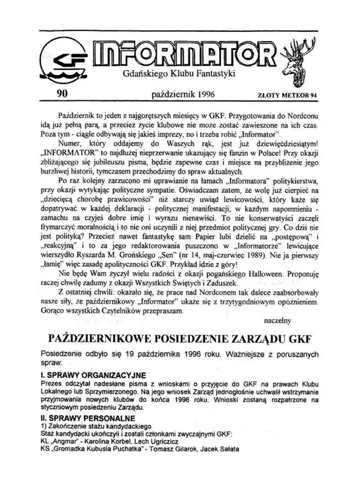Okładka: Informator GKF, #90 październik 1996