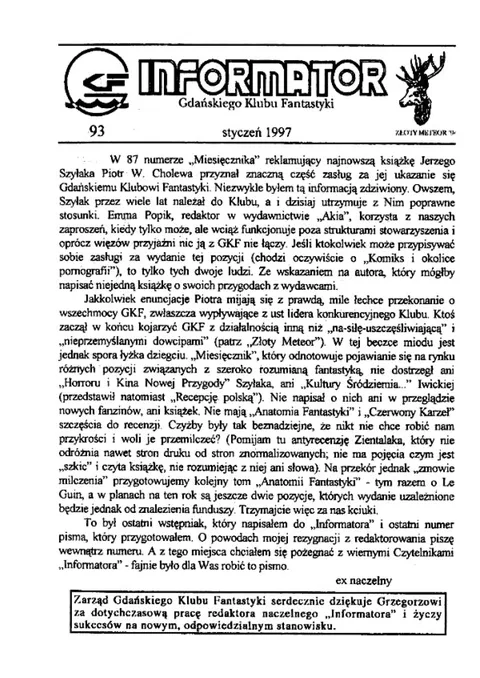 Okładka: Informator GKF, #93 styczeń 1997