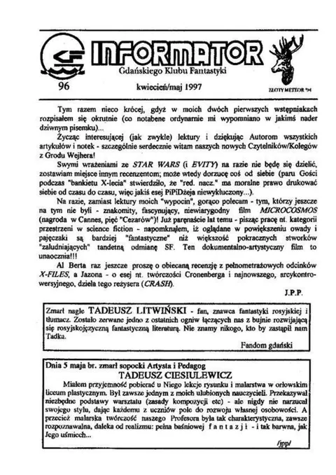 Okładka: Informator GKF, #96 kwiecień – maj 1997