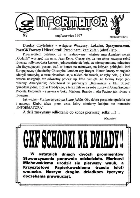 Okładka: Informator GKF, #97 maj – czerwiec 1997