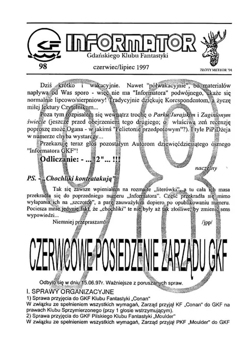 Okładka: Informator GKF, #98 czerwiec – lipiec 1997