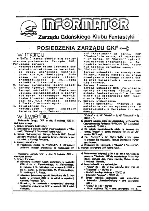 Okładka: Informator Zarządu GKF, #13 marzec – kwiecień 1989
