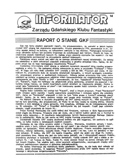 Okładka: Informator Zarządu GKF, #14 maj – czerwiec 1989