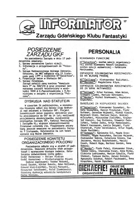 Okładka: Informator Zarządu GKF, #17 październik 1989