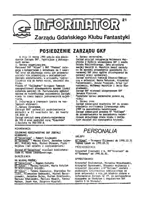 Okładka: Informator Zarządu GKF, #21 marzec 1990