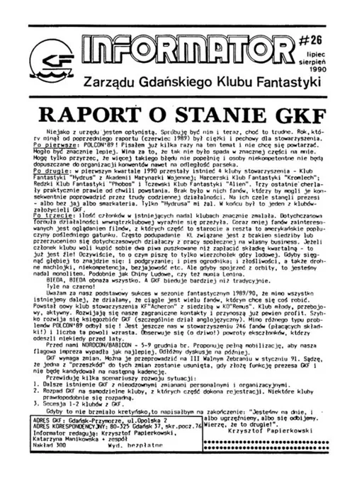 Okładka: Informator Zarządu GKF, #26 lipiec – sierpień 1990
