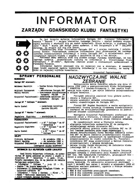 Okładka: Informator Zarządu GKF, #4 marzec – maj 1988