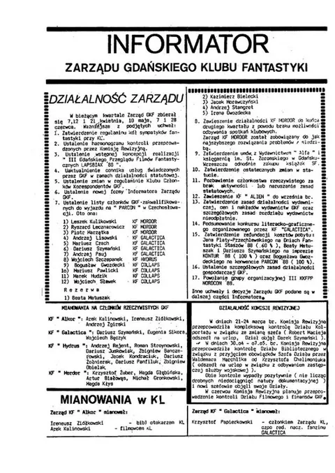 Okładka: Informator Zarządu GKF, #5 czerwiec 1988