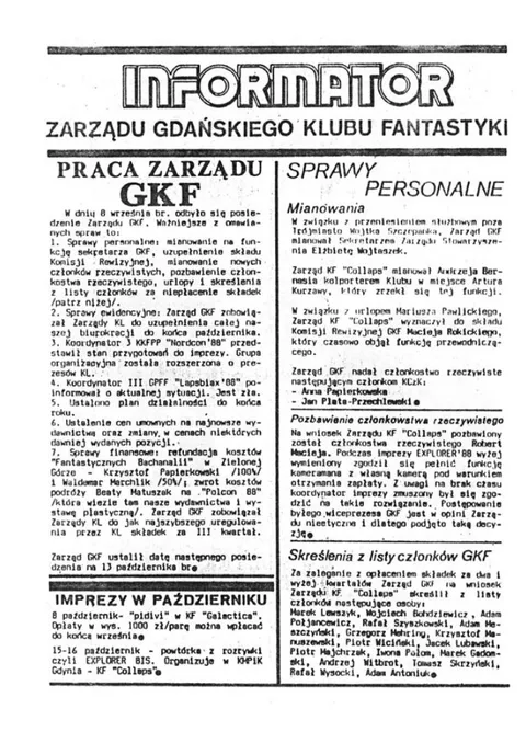 Okładka: Informator Zarządu GKF, #8 wrzesień 1988