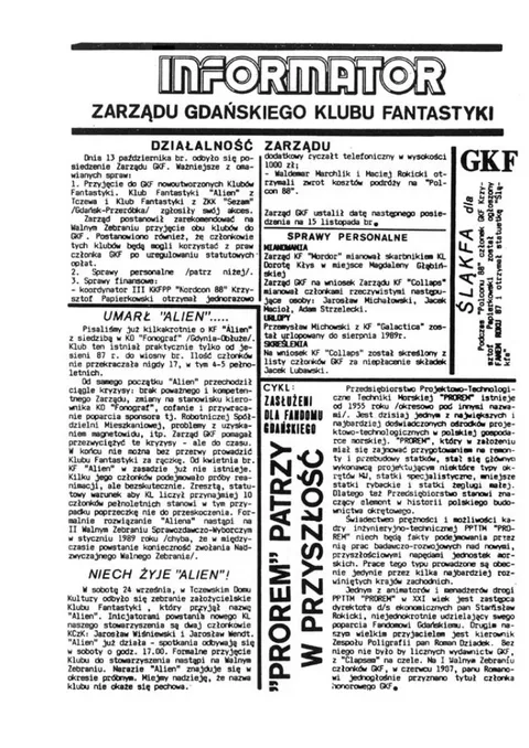 Okładka: Informator Zarządu GKF, #9 październik 1988