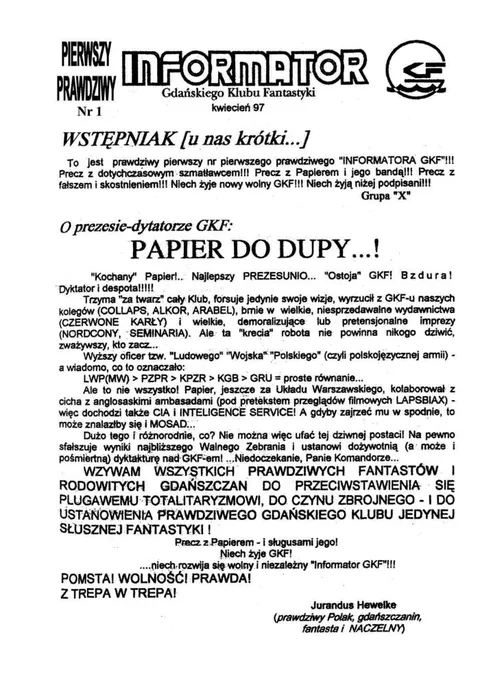 Okładka: Informator GKF #1 kwiecień 1997